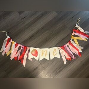 Strawberry 1 st, Birthday High chair Banner #2- Sweet One First Birthday Party